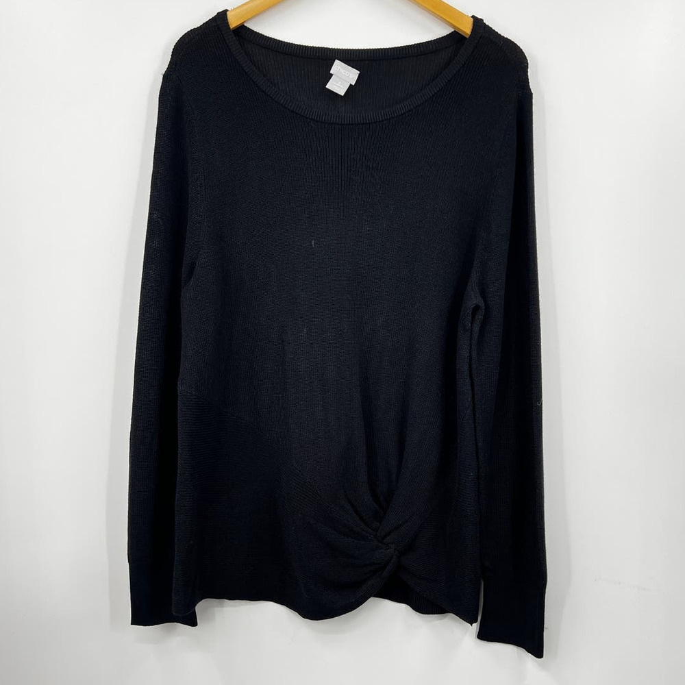 Chicos Sweater Womens X Large‎ Crewneck Long Sleeve Knit Pullover Black